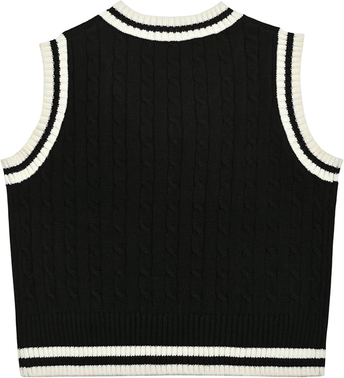 Women's Sweater Vest,Y2K Sleeveless Pattern Preppy Style Knitted Crop Tank Top for Girl