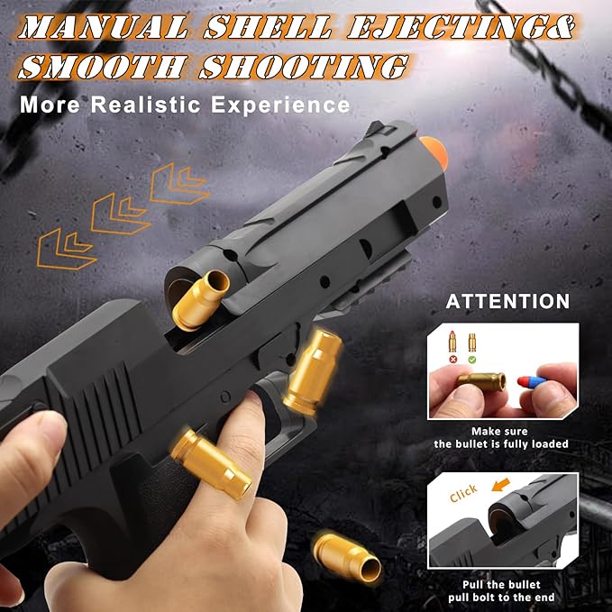 Black Toy Pistol Guns Toys for Ages 8-13 Boys, Soft Bullet Toy Gun Shell Ejecting for Kids Outdoor Shooting Games for 8 9 10 11 12 13+ Year Old Boy Birthday Gifts, Halloween Toys for 8-12+