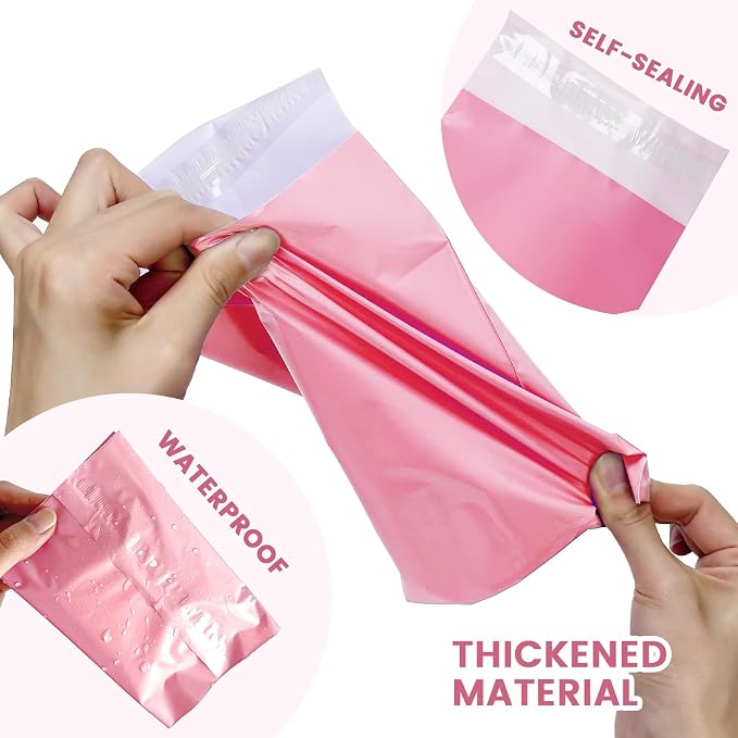 Disposable Sanitary Bags, 100 Pcs, Pink, Self-sealing, Odor-proof, Rectangular, Plastic, 10" x 6" Bags for Feminine Hygiene, Personal Waste, or Pet Waste