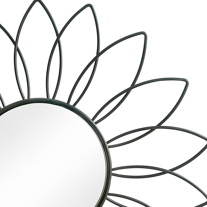 3 Pack Metal Mirrors for Wall Sunburst Wall Mirrors Home Décor Decorative Hanging Wall Art for Living Room Bedroom Entryway (Black2, Flowers)