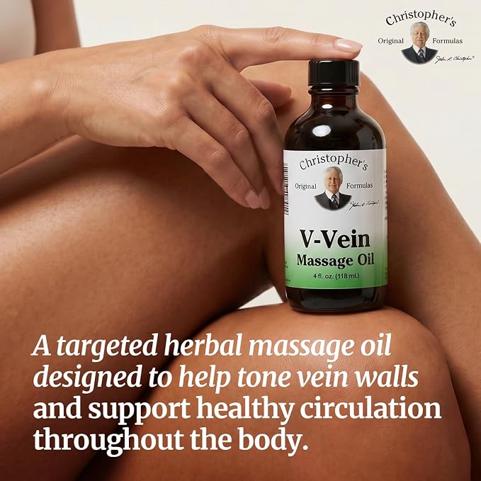 Christopher’s Original Formulas V-Vein Massage Oil, 4 fl oz | Herbal Topical Blend for Skin and Massage Care