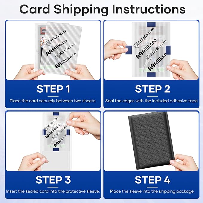 120 Pack Trading Card Shipping Protectors, 4'' x 6'' Plastic Card Protector with Protective Sleeves and Tape Rolls Fit for PSA Graded Cards