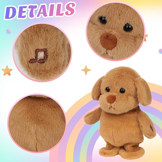 Easfan Talking Puppy Repeats What You Say Walking Singing Stuffed Animal Golden Dog Interactive Plush Toy Funny Animated Toy Mimicking Speaking Birthday for Kids Toddlers,8''