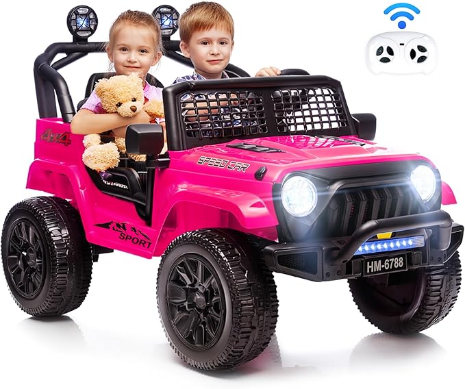 24V Electric Car for Kids Truck Car Ride On Car Kids Car Equipped with Bluetooth,Parental Remote Control,LED Lights,Double Open Doors,Wear Resistant Wheels-Pink