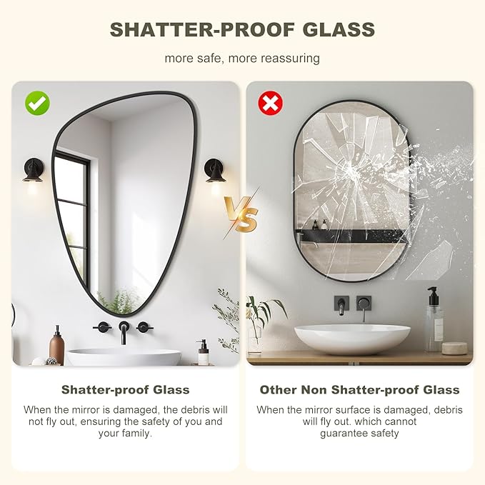 Asymmetrical Mirror, Irregular Wall Mirror, Wall Mirrors Decorative for Bedroom Living Room entryway Hall, Wall Mirror for mid Century Modern Decor 36" H x 23" W, Black