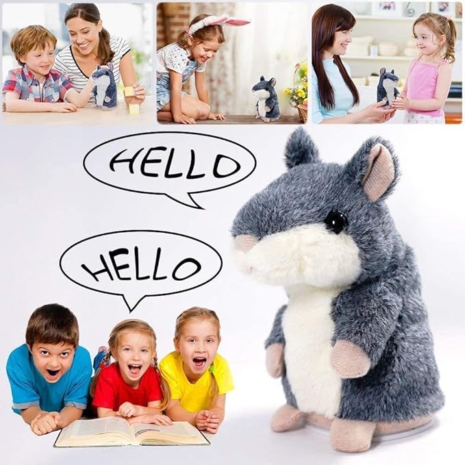 Talking Hamster, Interactive Stuffed Plush Animal Talking Toy Cute Sound Effects with Repeats Your Said Voice, Best Buddy for Kids Gift Age 3+ (Gray)