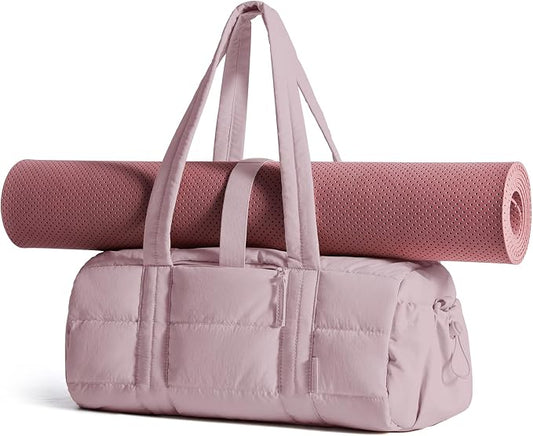 BAGSMART Reiki Gym Bag for Women Puffy Yoga Mat Travel Weekender Duffle Bag | Lint-Resistant Lining, Wet-Dry Pocket & Anti-Slip Mat Loop, Ultra-Light, Roomy for Workout Gear, Water Bottle, Travel, Sports