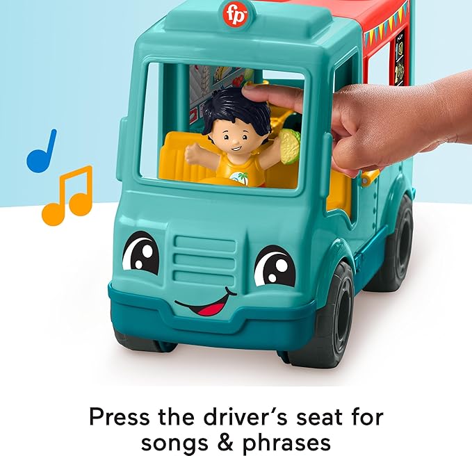 Fisher-Price Little People Musical Toddler Toy Serve It Up Food Truck Vehicle with 2 Figures for Pretend Play Kids Ages 1+ Years