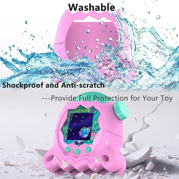 JCHPINE Hard Case and Silicone Cover for Tamagotchi Paradise Electronic Pet, Protective Cases for Tamagotchi Paradise with Screen Protector and Lanyard (Pink)