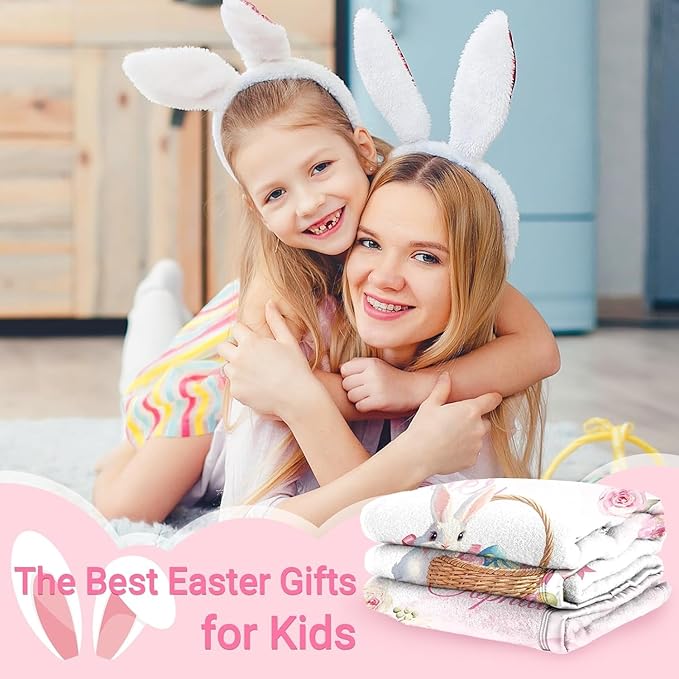 Ships Next Day - Personalized Baby Blanket with Name, Easter Bunny Blanket Gifts for Girls Boys, Custom Flannel Name Blanket, Personalized Easter Gifts for Kids Toddlers