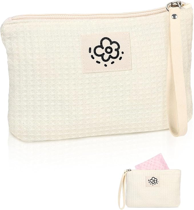 Waffle Canvas Period Pouch First Period Kit Bag Small Discreet Menstrual Cup Pad Pouch Cute Sanitary Napkin Storage Bag Tampon Holder Multi-purpose Feminine Bag Beige