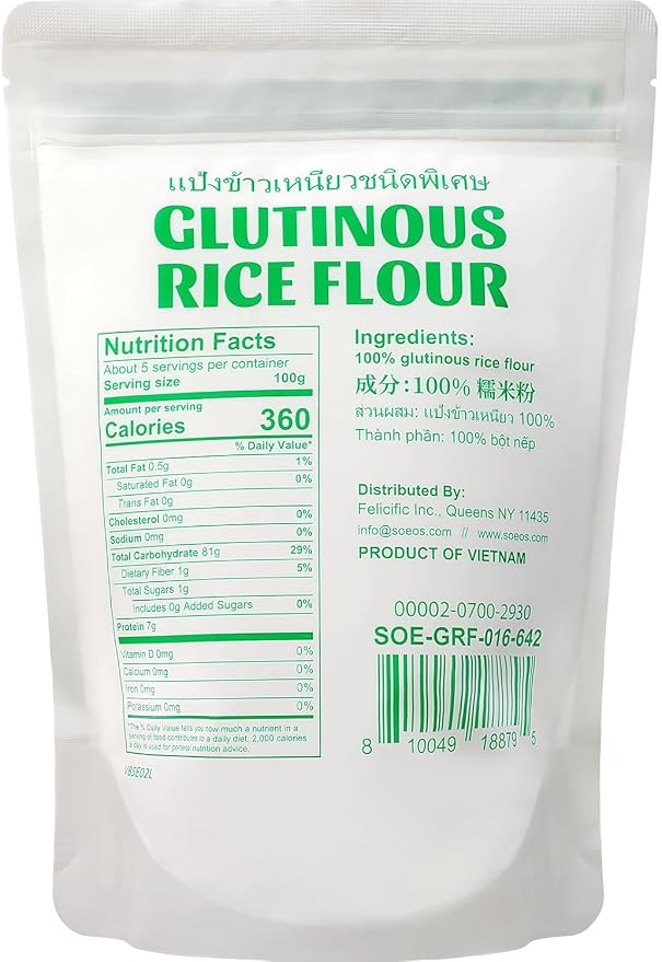 Soeos Glutinous Rice Flour 16 Ounce (Basic), 1 Pack Rice Flour for Baking or Cooking, All Natural White Rice Flour, Vegan, Gluten-Free