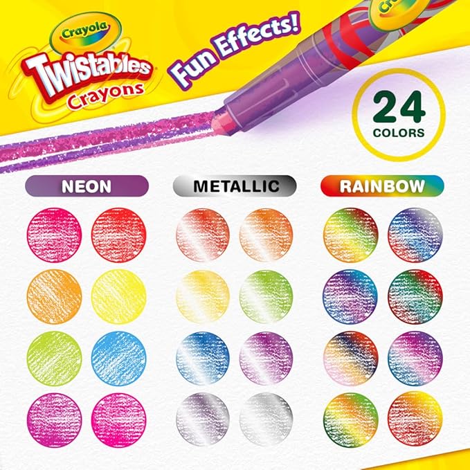 Crayola Twistables Crayons for Kids (24ct) No Sharpen Toddler Coloring Supplies, Less Mess, Easter Basket Stuffers & Gifts for Boys & Girls, Ages 3, 4, 5