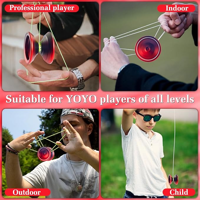 WATIEOBOO yoyo Responsive Yoyos for Kids Adults Beginner, yoyo Professional Unresponsive Metal yo yo Yo-yo for Advanced Players with Bearing Accessories+Removal Tool-Black+ Red