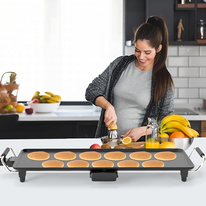 COSTWAY 27” Electric Griddle, Extra Large Teppanyaki Grill with Adjustable Temperature, Nonstick Surface, Insulated Handles & Drip Tray, Indoor Outdoor Tabletop BBQ Grill for Party, Camping & RV (27”)