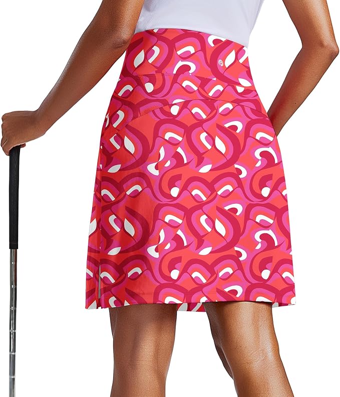 PINSPARK 20" Skorts for Woman Knee Length UPF 50+ Golf Skirts | 4 Pockets, Built-in Shorts, High Waisted, Split Hem, Silky-smooth, Moisture-wicking, for Golf Athletic Tennis Workout Casual
