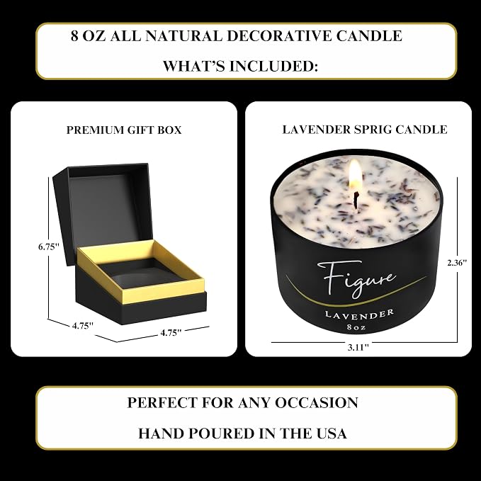 Lavender Aromatherapy Candle – 100% Beeswax & Organic Soy Blend with Real Lavender Sprigs | Clean Burn Floral Candle Premium Gift for Her