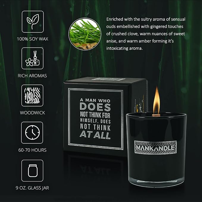 Majestic Zen Premium Scented Candle for Men | Long Lasting Soy Wax Wood Wick Aromatherapy Candle | Relaxing Home Decor & Birthday Gifts for Men | 9oz Glass Jar