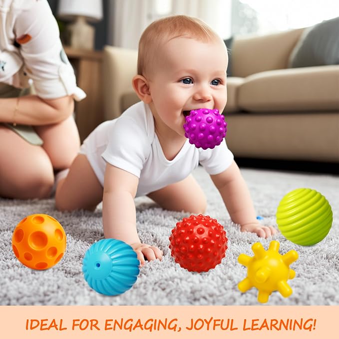 Baby Balls for Toddlers 1-3, Bath Toys for Babies 6-12 Months | 6 Pack Infant Soft Textured Balls Set, Montessori, Teething & Bath Play, Fine Motor Skills, Gift for Boys Girls