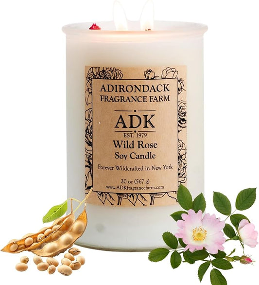 ADK Wild Rose Scented Candle, 20 Oz Aromatherapy Candle, Proudly Poured in The USA, Natural Wax for Relaxation and Home Décor, for Gift, Kitchen, and Living Spaces
