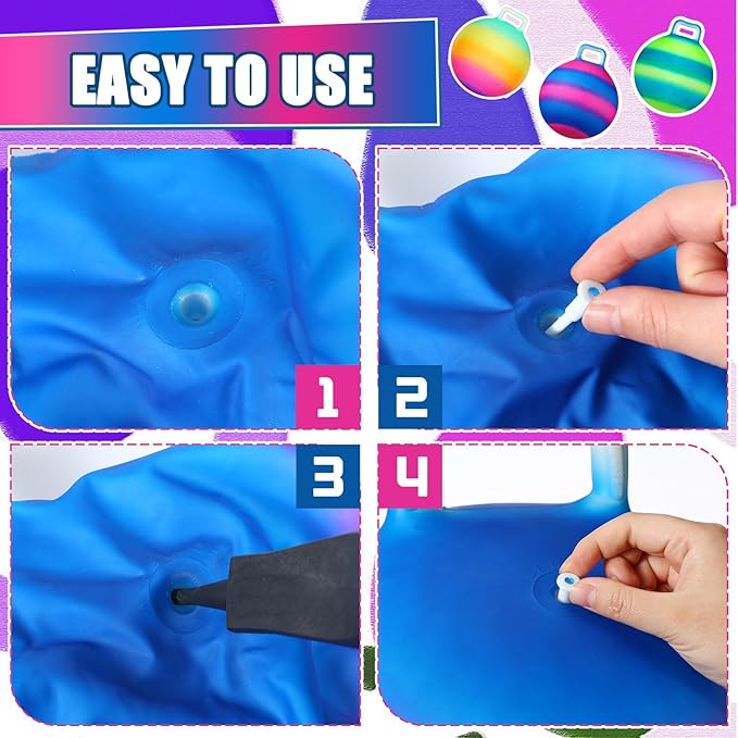Poen 3 Pcs 18 Inch Hopper Inflatable Bouncy Ball with Handle Hippity Hop PVC Jumping Hopping Ball with 1 Air Pump for Kids Toddler Boys Girls Gifts Games(Multicolor)