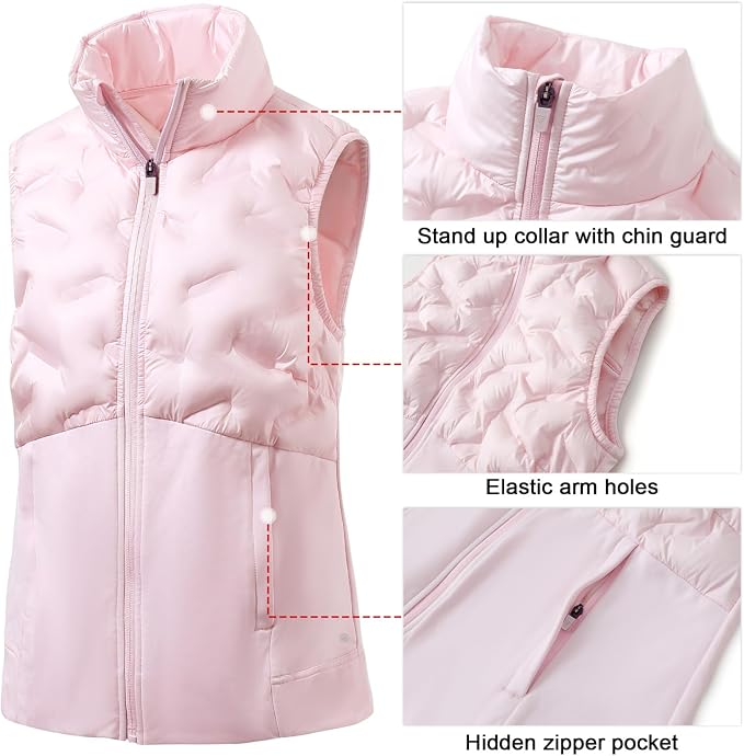 Puffer Vests Womens Lightweight Stand Collar Slim Fit Winter Sleeveless Jacket for Women with Golf Hiking