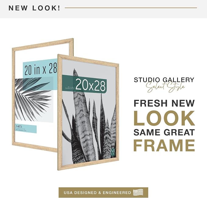 MCS Studio Gallery 20x28 Poster Frame Natural Woodgrain Engineered Wood, Vertical & Horizontal Wall Hanging Large Picture Frame for Photos, Posters & Art Prints (1-Pack)