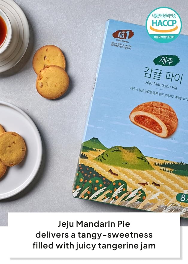 Korean Food JEKISS Jeju Tangerine Pie, Soft Fruit Biscuit, 8 Pack, 5.64 oz