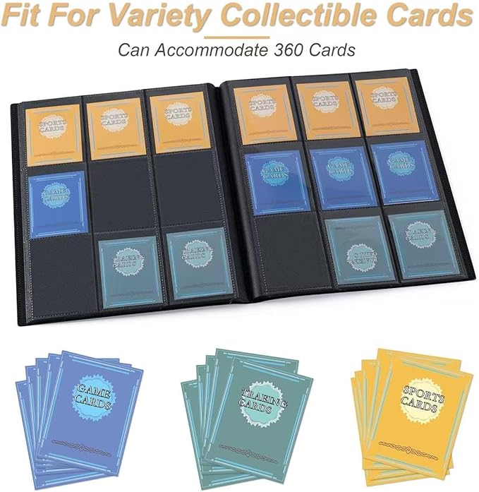 Card Binder 9 Pocket Storage 360 Card Binder,Trading Card Binder Senior and Sturdy Side-Loading Album,Intended For YuGiOh,MTG, TCG,Game Cards & Baseball Card Binde,（Yellow）