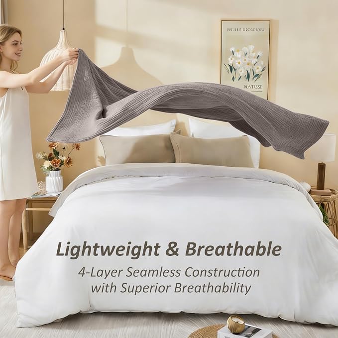 EMME Cotton Muslin Twin XL Blanket Breathable Gauze Soft Lightweight Blankets Adults Gifts for Women (Heather Brown, 66"x90")