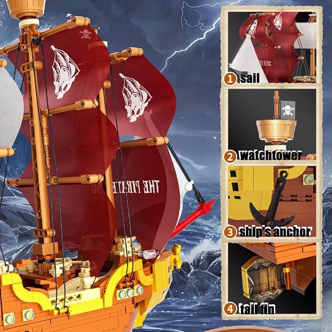 BDYDT Pirate Ship Set Pirate King Pirate Ship Mini Building Blocks Set（920PCS） Building Set Model Toys Gifts for Kid and Adult，Interesting Gifts for Pirate Ship Enthusiasts