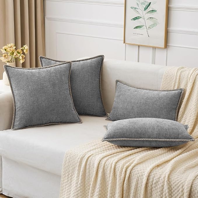 MIULEE Decorative Couch Throw Pillow Covers 20x20 Inch Dark Gray 2 Pack | Farmhouse Pillow Covers with Stitched Edge, Soft Chenille Cushion Cases, for Sofa Bed Living Room Home Decor