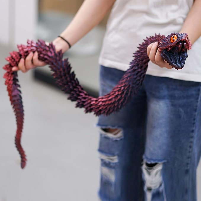 47.5inch Super Large 3D Printed Snake Models,Movable Teeth,Flexible Joint Animal lacertid Figurines, Stress Relief, Fidget restlessness, ADHD Toys, Surprise Fantasy Gifts (RBL/47.5inch)