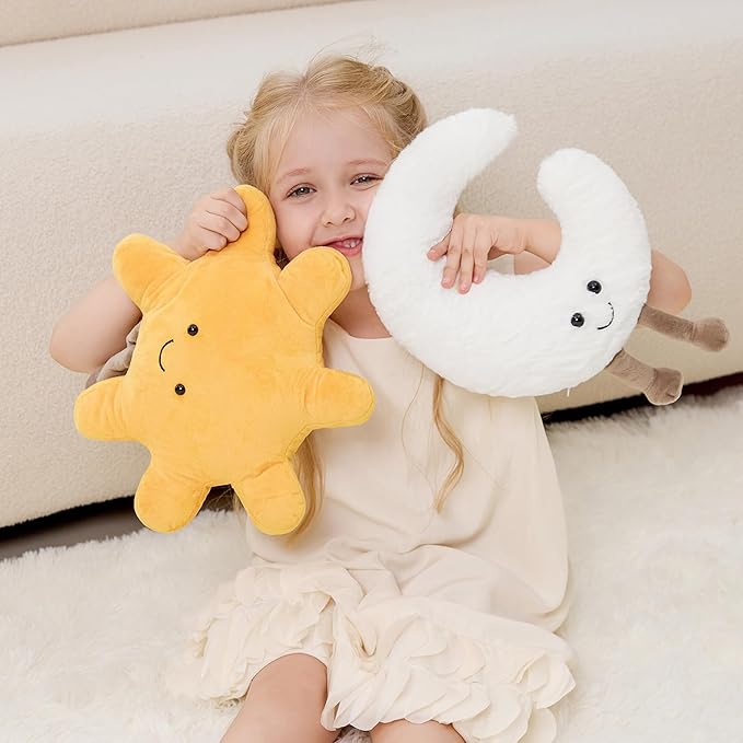 XYG® Amuseables Sun and Moon Stuffed Toy, Medium 13 inches - Sun and Moon Plush - Fun Gift Idea, 2PCS Cute Smiling Sunshine Moon Stuffed Animal Gift for Children's Birthdays