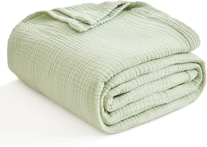 EMME Muslin Blankets for Adults Throw Blanket for Couch Breathable Gauze Soft Lightweight Airy Mint Green Throw 50"x60"