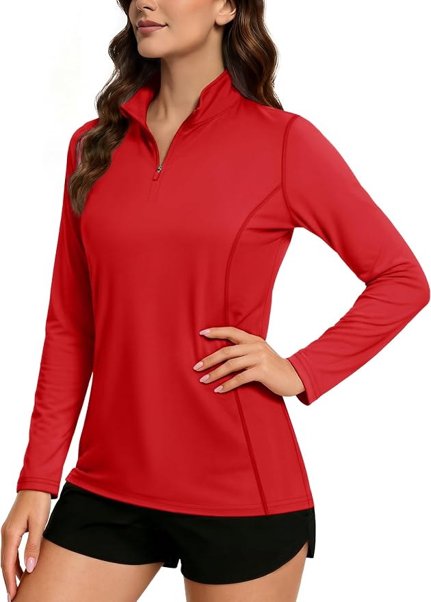 TACVASEN Women's Quarter Zip Pullover Golf Shirts UPF 50+ Long Sleeve Sun Shirts UV Protection Workout Tops