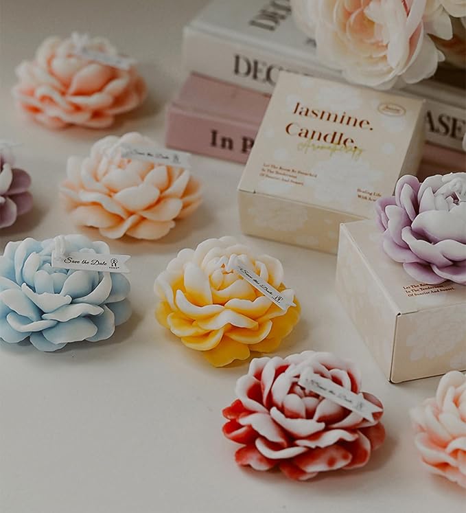 Jasmine Flower Shape Scented Candle,50G Multicolour Romantic Soy Wax Aesthetic Decorative Healing Candle for Valentine's Day Wedding Birthday,Prefect Gift for Meditation Stress Relief Mood (Yellow)