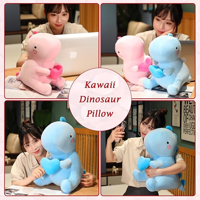 SQEQE Dinosaur Stuffed Animal, Loving Soft Dino Plush Toys with Holding Heart, Sweet Romantic Anniversary Birthday Gift for Her Girls Boys Girlfriend(Pink,20 inch)