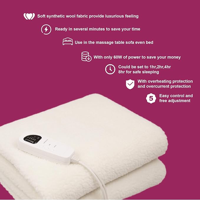 Deluxe Ultra-Thick Fleece Massage Table Warmer,Heating Pad with 5 Heat Settings & Timer,12 Ft Cord and Overheat Protection for Spa Table,Massage Bed,Home Bed,71”x30”