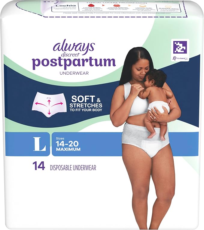 Always Discreet Postpartum and Adult Incontinence Underwear for Women, Large, Maximum Protection, 14 Count (Pack of 3)