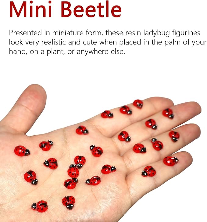 150PCS Mini Beetle Figurines - Cute Resin Bug Toys for Kids, Fairy Garden Decor, Party Favors, and Educational Insect Collection 0.42 Inches.