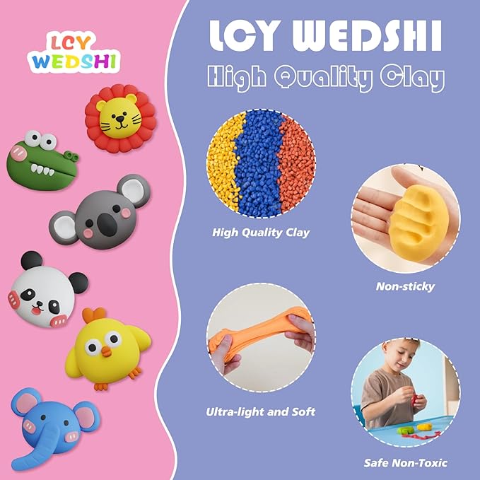 Air Dry Clay Kit for Kids, DIY Model Magic Clay, 24 Colors Animal Modeling Clay with Sculpting Tools, Ultra Light & Soft Creative Arts and Crafts Toys Gifts for Boys Girls