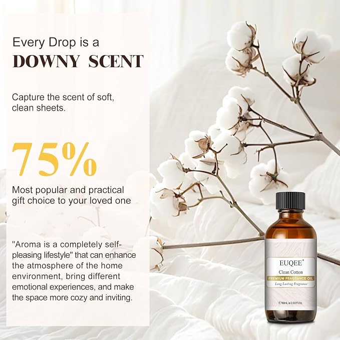 EUQEE Clean Cotton Fragrance Oil 2.02 Fl oz/ 60ml | Oil for Diffuser, Candle Making, DIY Soap with Glass Dropper