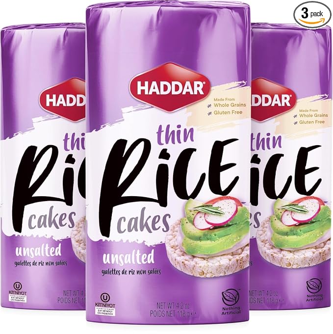 Haddar Wholegrain Rice Cakes 4.2oz (3 Pack) Made From Brown Rice | All Natural, Gluten Free, Vegan, Non GMO | Low Fat & Low Calorie | Zero Sugar | Certified Kosher (including Passover)