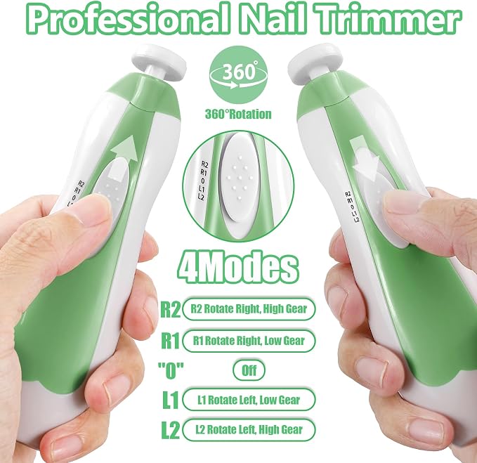 Qunlions life Baby Nail Trimmer Electric, 6 in 1 Rechargeable Baby Nail Clippers Manicure Set Grooming Kit for Toddler Infant or Adults (Green)