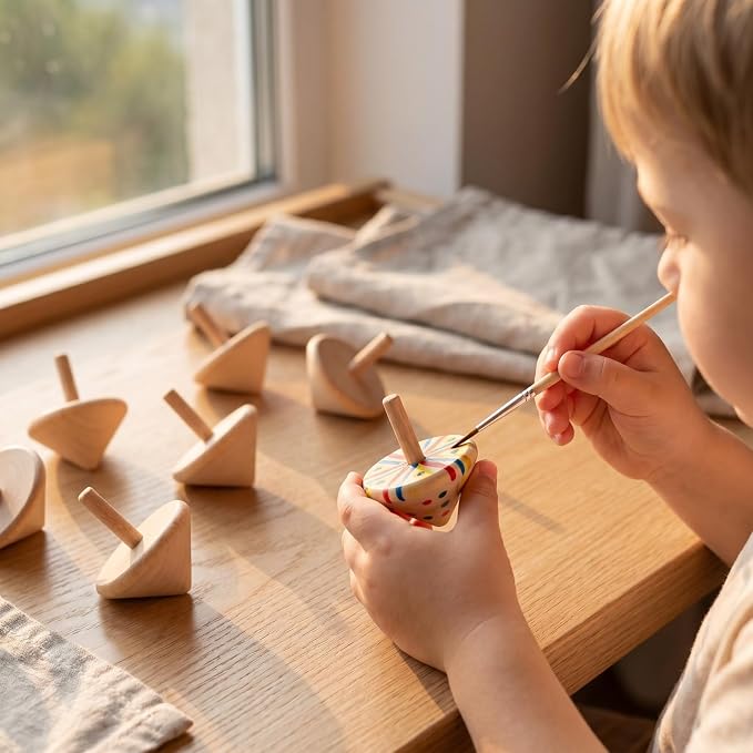Galpada 24 Pack Wooden Spinning Tops for Kids – DIY Paint Your Own Craft Kit, Unfinished Natural Wood Spinning Toys for Classroom Activities, Party Favors & Creative Arts Projects