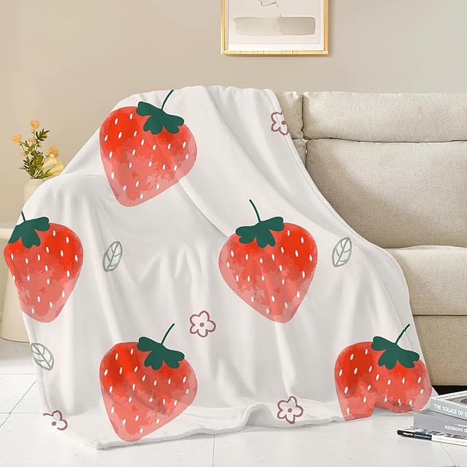 NEWCOSPLAY Throw Blanket Cute Soft Aesthetic Fleece Blanket for Kids Girls Boys Teens Cozy Blanket for Bed Couch Camping (Strawberry, Throw(50"x60"))