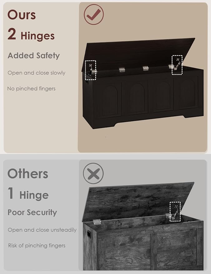 Storage Chest, Wooden Toy Box, Espresso 50.0" L | Extra Large Storage Bench, 2 Soft-close Hinges, Finger-safe Flip-Top Lid, Easy Assembly, Farmhouse Trunk, Living Room/Bedroom