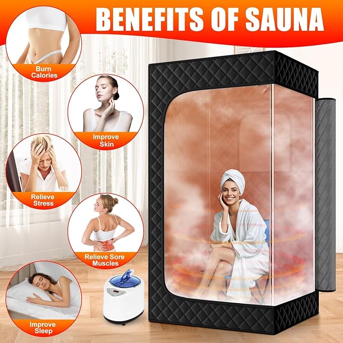 X-Vcak Upgraded Portable Sauna for Home，Relaxation, Steam Sauna for Home with Steamer, Remote Control, Folding Chair, 9 Levels
