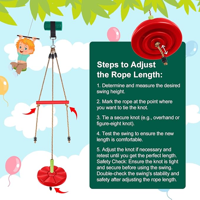 AGPTEK Disc Swing with Monkey Bars, Tree Swing Set Accessories Rope Disk Swing Seat with Carabiner and 22in Hanging Strap Heavy Duty Swingset for Zipline Outdoor Playground, Jungle & Gym (Red)